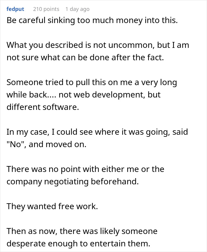 Comment discussing a person realizing they got tricked during an interview task involving live work requests.