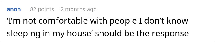 Text post showing a user expressing discomfort with strangers sleeping in their house during a roommate’s party.