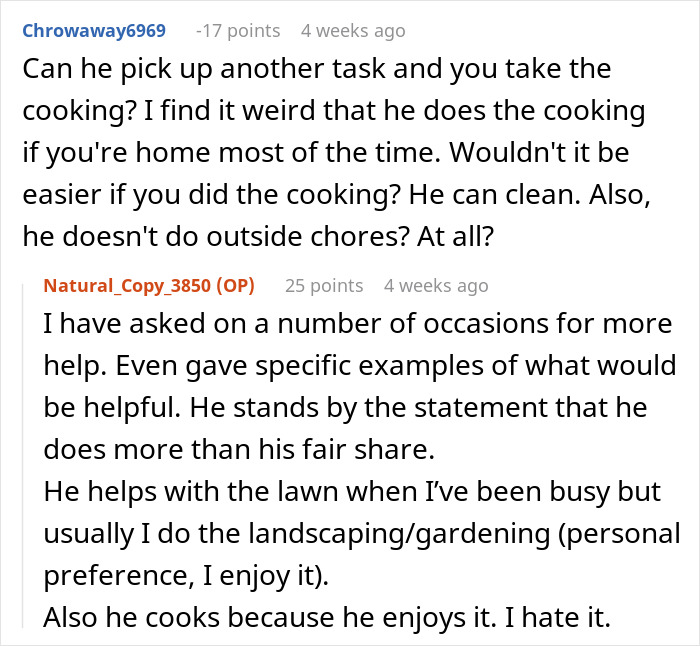 Online discussion about a spouse refusing to help with child care and household responsibilities challenges. Online discussion about a spouse refusing to help with child care and household responsibilities challenges.