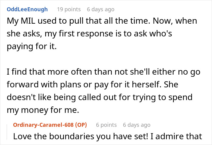 Comment discussing MIL expecting DIL to pay for a surprise son’s birthday dinner for 8 at a fancy restaurant. Comment discussing MIL expecting DIL to pay for a surprise son’s birthday dinner for 8 at a fancy restaurant.