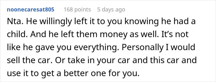 Screenshot of a Reddit comment discussing life insurance policy refusal and refinancing a car left by an ex. Screenshot of a Reddit comment discussing life insurance policy refusal and refinancing a car left by an ex.