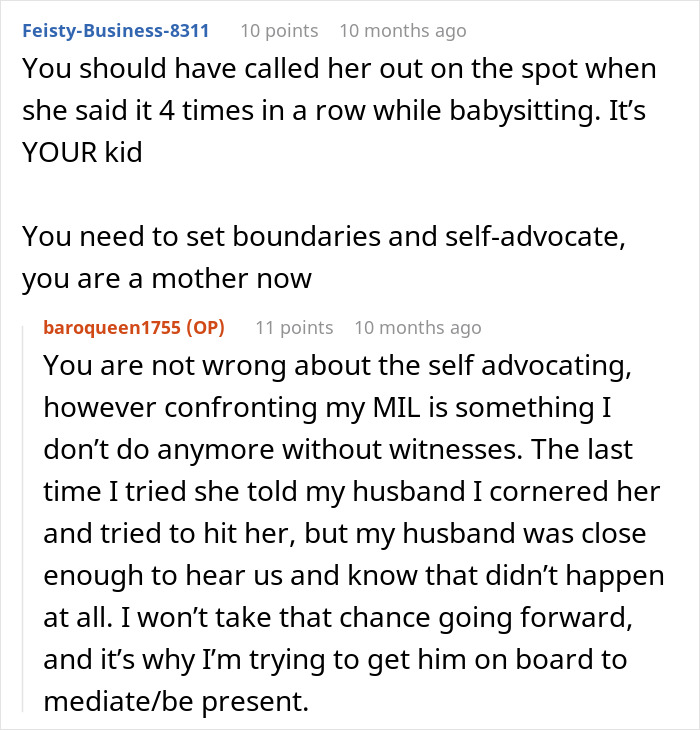 Comments discussing setting boundaries and self-advocacy with a mother-in-law who calls herself mommy. Comments discussing setting boundaries and self-advocacy with a mother-in-law who calls herself mommy.
