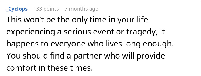 Comment about experiencing tragedy and finding a supportive partner, related to wife scared and bruised in ER. Comment about experiencing tragedy and finding a supportive partner, related to wife scared and bruised in ER.