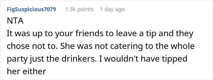 Screenshot of a Reddit comment discussing not tipping a waitress on a 300 plus dollar tab in an online forum. Screenshot of a Reddit comment discussing not tipping a waitress on a 300 plus dollar tab in an online forum.