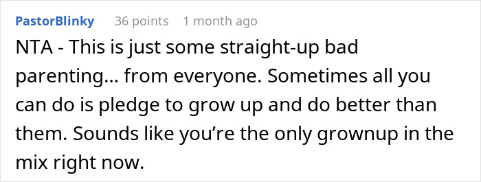 Screenshot of Reddit comment discussing bad parenting with a teen refusing to be a birthday gift for stepmother. Screenshot of Reddit comment discussing bad parenting with a teen refusing to be a birthday gift for stepmother.