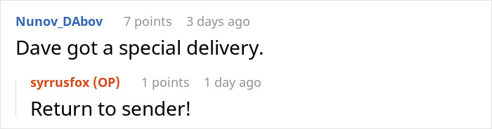 Screenshot of an online comment thread discussing a mailman dumping bottles of pee in gardens with a kid taking smelly revenge.