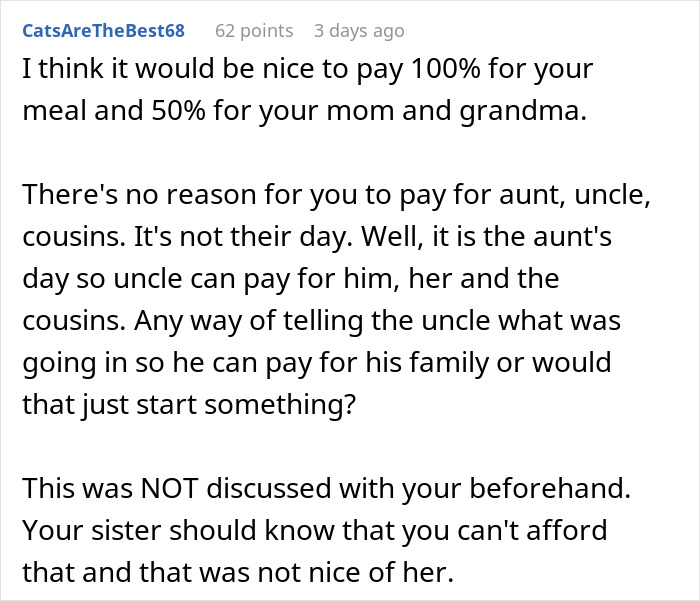 Comment discussing a person refusing to pay after finding out they are treating the table following dinner. Comment discussing a person refusing to pay after finding out they are treating the table following dinner.