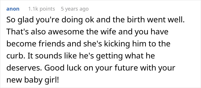 Comment about woman finding out about boyfriend’s secret wife days before giving birth, expressing support and well wishes. Comment about woman finding out about boyfriend’s secret wife days before giving birth, expressing support and well wishes.