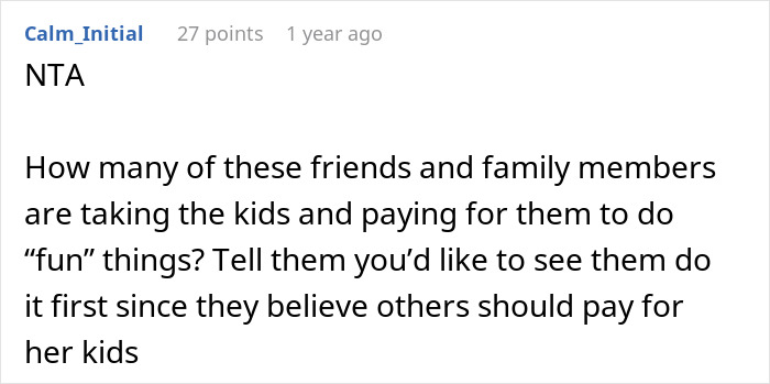 Comment about woman refusing to babysit step sister’s kids, highlighting family drama and disagreements over childcare responsibilities. Comment about woman refusing to babysit step sister’s kids, highlighting family drama and disagreements over childcare responsibilities.