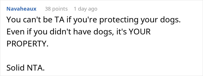 Red wooden fence with dog bowl window, neighbor’s kid serves dogs, woman builds barricade to stop fast food chaos.