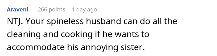 Comment on a forum, discussing a highly sensitive sister-in-law's high demands being rejected. Comment on a forum, discussing a highly sensitive sister-in-law's high demands being rejected.