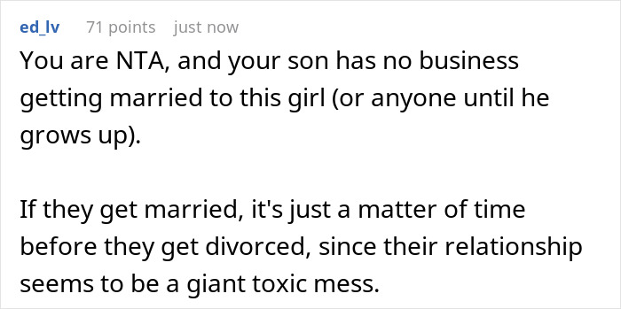 Reddit comment highlighting wedding drama after groom fails fiancée loyalty test and facing parental funding refusal. Reddit comment highlighting wedding drama after groom fails fiancée loyalty test and facing parental funding refusal.