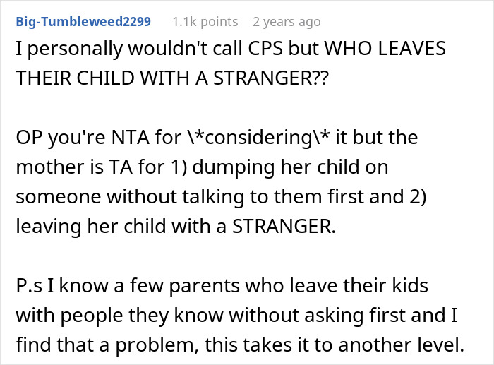 Screenshot of online comment discussing woman abandoning child with stranger roommate, citing work emergency as reason. Screenshot of online comment discussing woman abandoning child with stranger roommate, citing work emergency as reason.