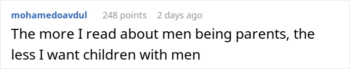 Screenshot of a comment expressing frustration with men as parents, reflecting themes of a tired mom and family issues. Screenshot of a comment expressing frustration with men as parents, reflecting themes of a tired mom and family issues.