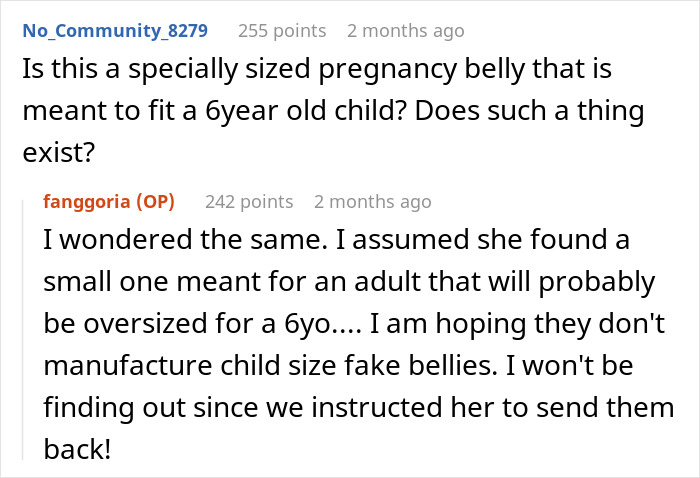 Online discussion about a weird pregnancy belly gift meant for a 6-year-old child causing mom’s frustration over MIL’s choice. Online discussion about a weird pregnancy belly gift meant for a 6-year-old child causing mom’s frustration over MIL’s choice.