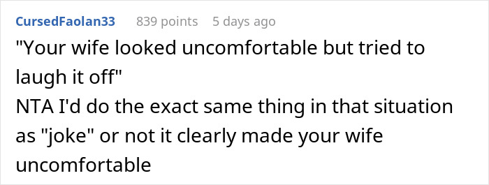 Screenshot of a Reddit comment discussing a man kicking out wife’s best friend over a baby joke conflict. Screenshot of a Reddit comment discussing a man kicking out wife’s best friend over a baby joke conflict.
