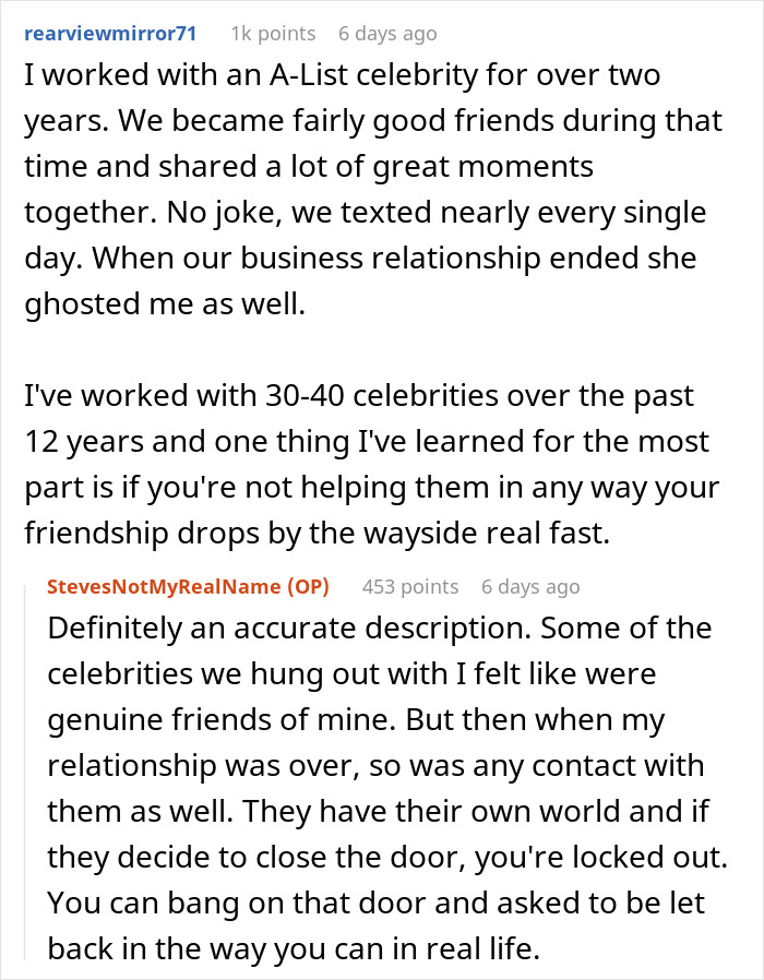 Reddit user sharing experience of dating a famous actress, describing the challenges of maintaining relationships with celebrities.