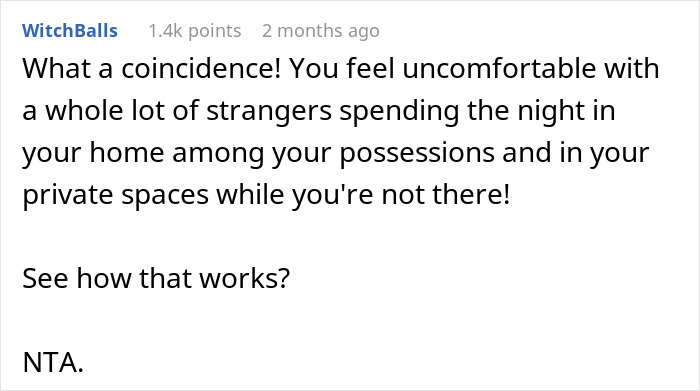 User comment discussing a student asked to leave house during roommate’s party and guest comfort concerns.