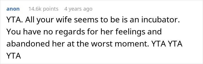 Screenshot of an online comment criticizing a man who left his wife after her cancer diagnosis affecting biological kids. Screenshot of an online comment criticizing a man who left his wife after her cancer diagnosis affecting biological kids.