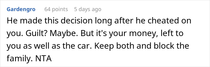 Woman refuses to give up life insurance policy and asks ex’s family to refinance car he left her. Woman refuses to give up life insurance policy and asks ex’s family to refinance car he left her.