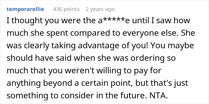 Comment discussing friend's girlfriend ordering the most expensive meals knowing the guy is paying and the situation backfiring. Comment discussing friend's girlfriend ordering the most expensive meals knowing the guy is paying and the situation backfiring.