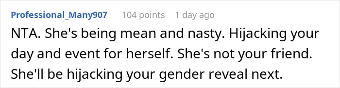 Text conversation screenshot showing a user calling out a friend for hijacking a baby shower event amid fertility struggles. Text conversation screenshot showing a user calling out a friend for hijacking a baby shower event amid fertility struggles.