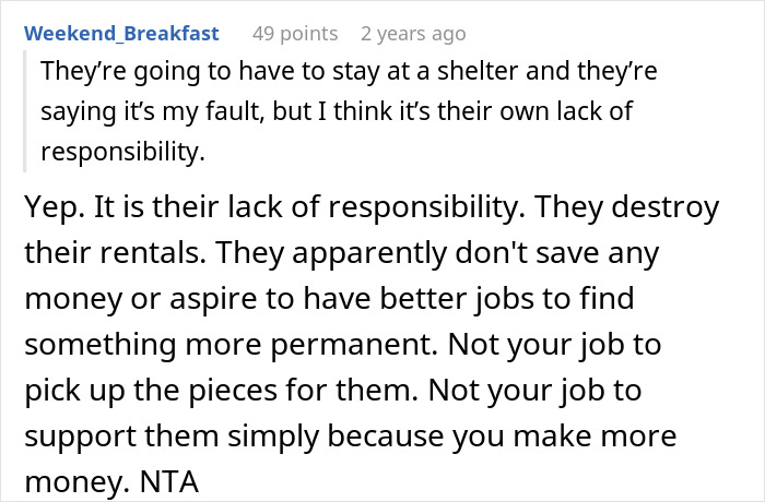 Comment discussing siblings turning on sister after she refuses to turn her home into a shelter for brother’s family. Comment discussing siblings turning on sister after she refuses to turn her home into a shelter for brother’s family.