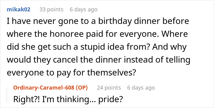 Comment discussion on birthday dinner expectations with MIL wanting DIL to pay for 8 people at a fancy restaurant. Comment discussion on birthday dinner expectations with MIL wanting DIL to pay for 8 people at a fancy restaurant.