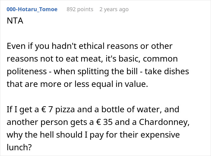 Friend laughs off vegan’s warning about paying only for his food, surprised by bill when it arrives at restaurant. Friend laughs off vegan’s warning about paying only for his food, surprised by bill when it arrives at restaurant.