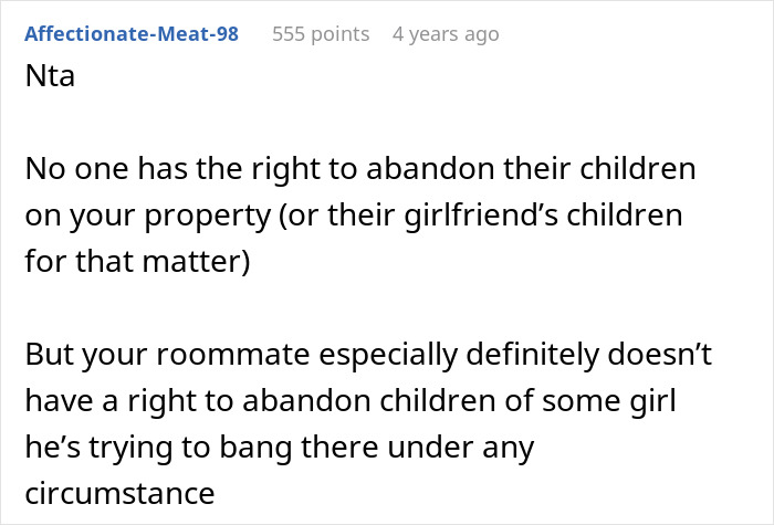 Screenshot of a forum comment discussing a woman ripping roommate over leaving her with girlfriend’s kids to babysit. Screenshot of a forum comment discussing a woman ripping roommate over leaving her with girlfriend’s kids to babysit.
