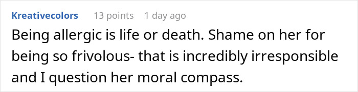 Comment text expressing frustration about partner being upset with girlfriend over strawberry allergy in an online discussion. Comment text expressing frustration about partner being upset with girlfriend over strawberry allergy in an online discussion.
