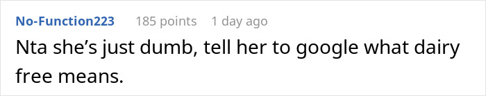 Screenshot of a Reddit comment discussing confusion about eggs being dairy in a dairy-free cake debate. Screenshot of a Reddit comment discussing confusion about eggs being dairy in a dairy-free cake debate.