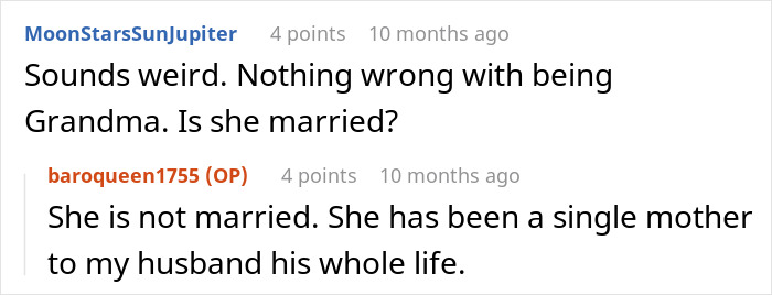 Screenshot of an online forum discussing a mil who calls herself mommy and her family situation. Screenshot of an online forum discussing a mil who calls herself mommy and her family situation.