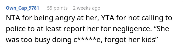 Screenshot of a Reddit comment discussing anger and neglect involving an 18-year-old caring for two kids after sister’s broken promise. Screenshot of a Reddit comment discussing anger and neglect involving an 18-year-old caring for two kids after sister’s broken promise.