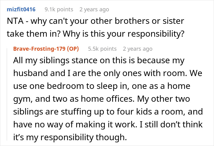 Discussion between siblings over refusing to turn home into a shelter for brother’s large family causing conflict. Discussion between siblings over refusing to turn home into a shelter for brother’s large family causing conflict.
