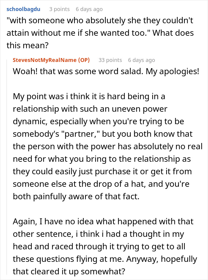 Screenshot of a Reddit conversation discussing the challenges of dating a famous actress and power dynamics in relationships.