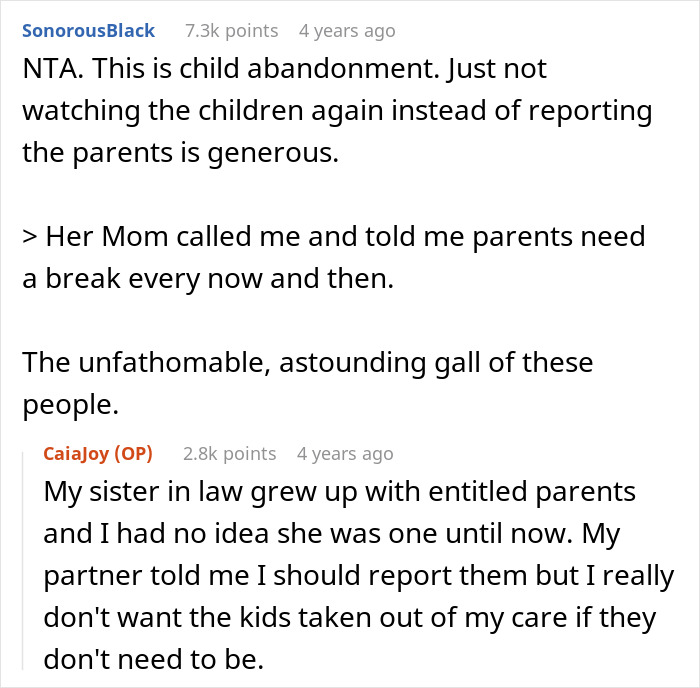 Reddit comments discussing aunt’s unexpected babysitting nightmare after agreeing to watch sister-in-law’s kids briefly.