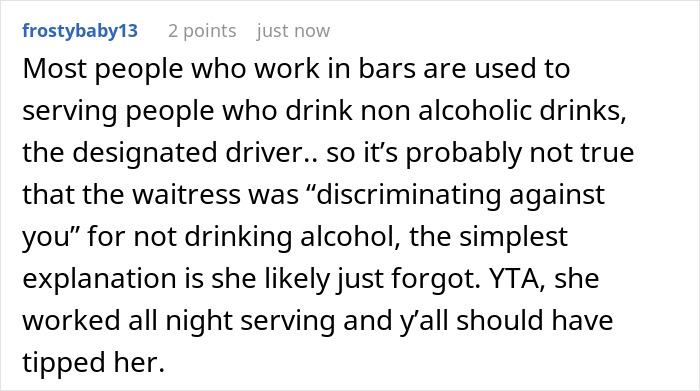 Comment discussing tipping a waitress on a 300 plus dollar tab and service expectations in bars. Comment discussing tipping a waitress on a 300 plus dollar tab and service expectations in bars.