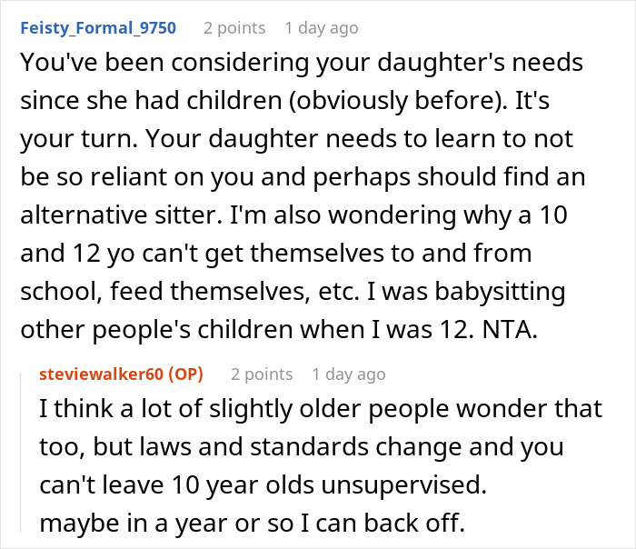 Alt text: Online discussion about a woman upset her mom booked a vacation and won’t babysit her two kids. Alt text: Online discussion about a woman upset her mom booked a vacation and won’t babysit her two kids.