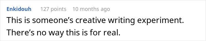 Screenshot of an online comment expressing disbelief about a creative writing experiment related to a woman's husband leaving her after being hit on. Screenshot of an online comment expressing disbelief about a creative writing experiment related to a woman's husband leaving her after being hit on.
