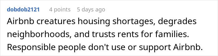 Comment about Airbnb host price hike and petty revenge in a Reddit thread discussing housing shortages and neighborhood impact. Comment about Airbnb host price hike and petty revenge in a Reddit thread discussing housing shortages and neighborhood impact.