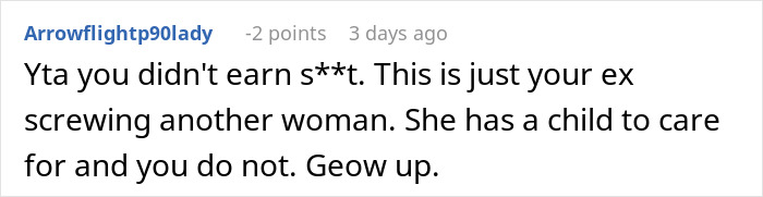 Comment discussing a woman refusing to give up life insurance and asking ex’s family to refinance his car. Comment discussing a woman refusing to give up life insurance and asking ex’s family to refinance his car.