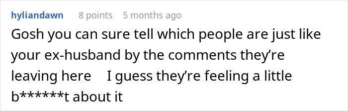 Screenshot of a Reddit comment discussing ex-husbands in relation to a woman’s cross-country move and public shaming. Screenshot of a Reddit comment discussing ex-husbands in relation to a woman’s cross-country move and public shaming.