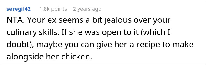 Screenshot of a forum comment discussing a son's preference for dad’s rabbit food over mom’s nutritious chicken. Screenshot of a forum comment discussing a son's preference for dad’s rabbit food over mom’s nutritious chicken.