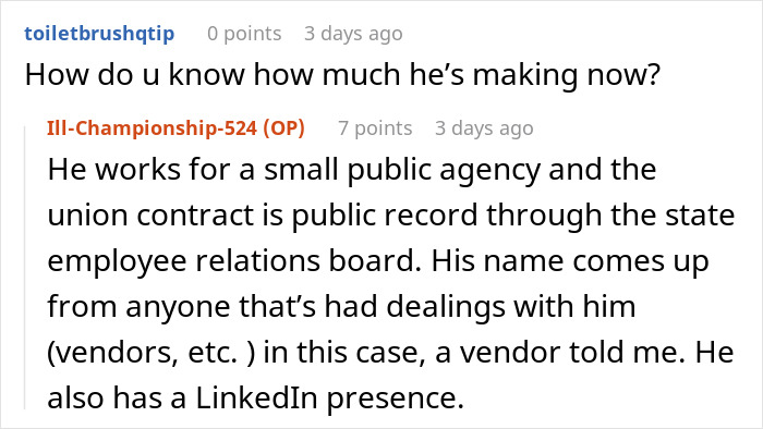 Screenshot of a forum discussion revealing details about a manager who created a hostile workplace environment.