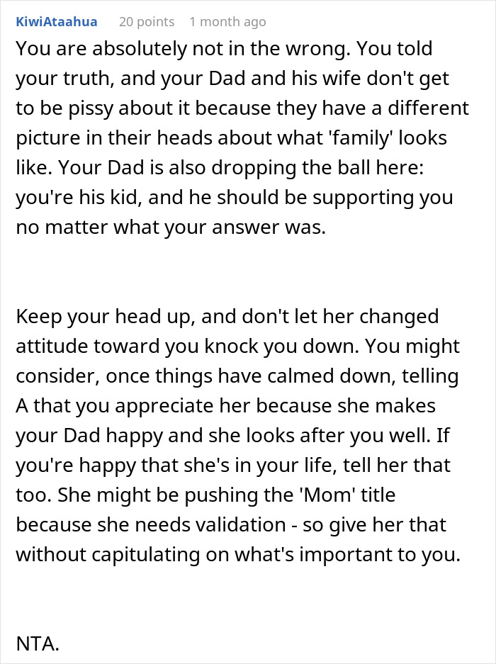Teen refuses to be a birthday gift for stepmother, asserting independence and loyalty to biological mom in family conflict. Teen refuses to be a birthday gift for stepmother, asserting independence and loyalty to biological mom in family conflict.