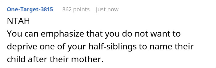 Screenshot of a forum comment discussing a dad seeing grandbaby as a sign from late wife and naming conflict with son. Screenshot of a forum comment discussing a dad seeing grandbaby as a sign from late wife and naming conflict with son.