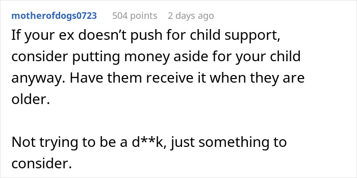 Comment about putting money aside for a child from a mom tired of her cheating husband and unwanted child. Comment about putting money aside for a child from a mom tired of her cheating husband and unwanted child.
