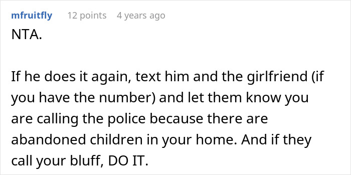 Screenshot of a forum comment discussing a woman confronting her roommate for leaving her to babysit girlfriend’s kids. Screenshot of a forum comment discussing a woman confronting her roommate for leaving her to babysit girlfriend’s kids.
