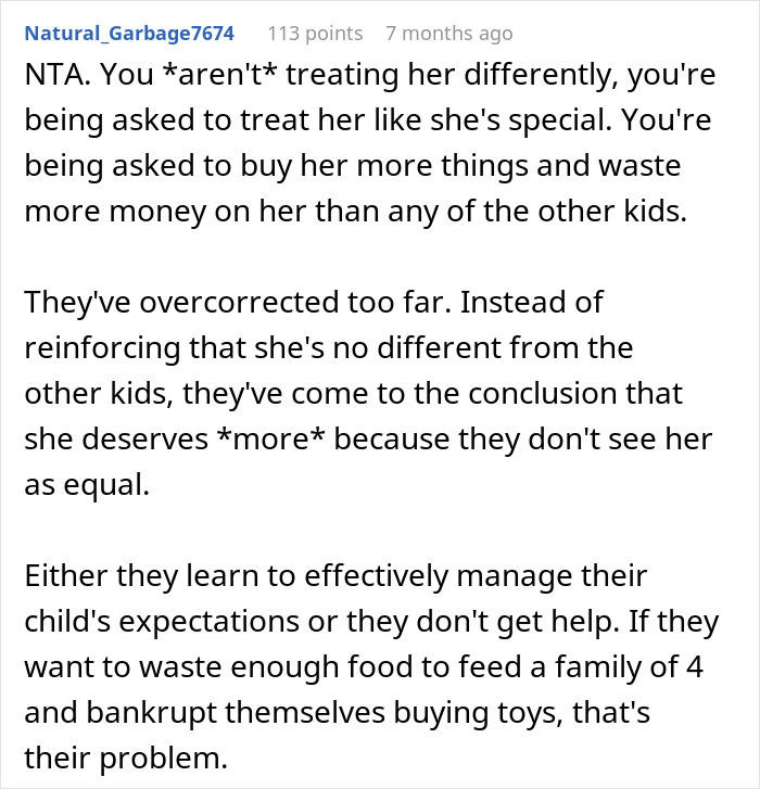 Comment discussing fairness and boundaries in kid outings with brother’s kids, focusing on managing expectations and equal treatment. Comment discussing fairness and boundaries in kid outings with brother’s kids, focusing on managing expectations and equal treatment.